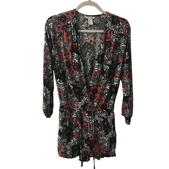 H&M Deep V-Neck Long Sleeve Draw String Waist Floral Romper 4 Boho Chic Coquette - Picture 2 of 5
